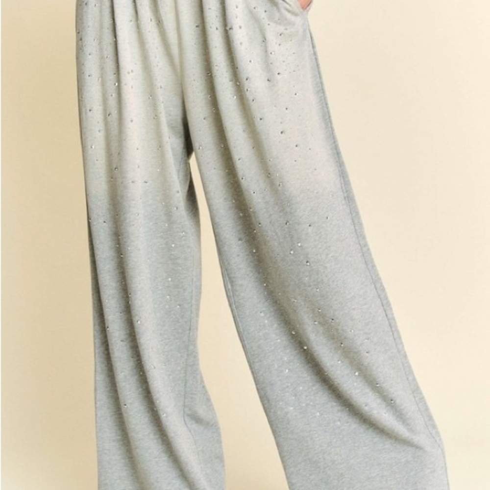 Rhinestone Drawstring Wide Leg Pants
